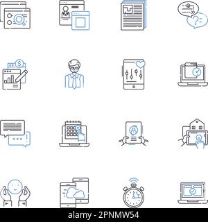 Raccolta di icone della linea di governance. Autorità, responsabilità, trasparenza, democrazia, politica, Regolazione, vettore di potenza e illustrazione lineare Illustrazione Vettoriale