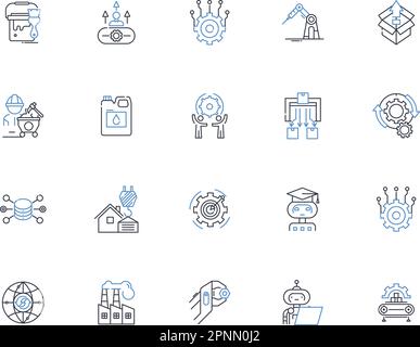 Raccolta di icone della linea di lavoro manodopera. Costruzione, demolizione, architettura paesaggistica, Falegnameria, tubazioni, Illustrazione elettrica, vettoriale di saldatura e lineare Illustrazione Vettoriale