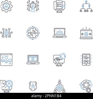 Raccolta di icone della linea di protezione della crittografia. Crittografia, riservatezza, sicurezza, crittografia, privacy, Decrittografia, vettore di crittografia e lineare Illustrazione Vettoriale