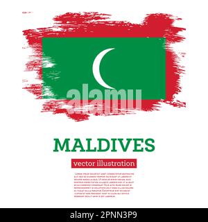 Bandiera delle Maldive con pennellate. Illustrazione vettoriale. Giornata dell'indipendenza. Illustrazione Vettoriale