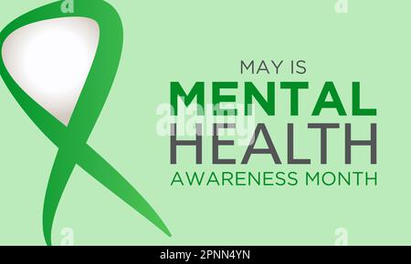 Il mese di consapevolezza di salute mentale è osservato ogni anno in maggio. Maggio è mese nazionale di consapevolezza della salute mentale. Modello vettoriale per banner, biglietto d'auguri, Illustrazione Vettoriale