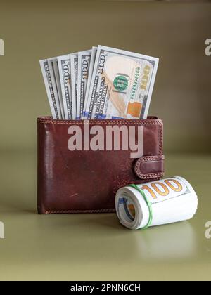 Dollari e portafoglio. Concetto di gestione finanziaria. Foto Stock