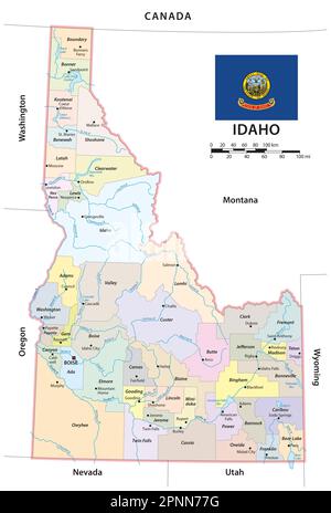 mappa vettoriale amministrativa dello stato americano dell'idaho Foto Stock