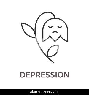 Icona depressione. Simbolo di tristezza, solitudine, disperazione. Illustrazione vettoriale. Tratto modificabile. Illustrazione Vettoriale