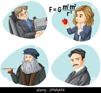 Set di personaggi famosi in Science Illustration Illustrazione Vettoriale