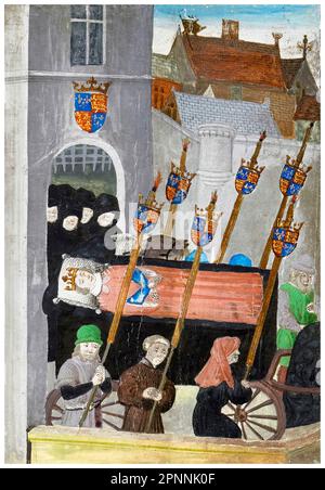 Il funerale del re Riccardo II d'Inghilterra (1367-1400) il 6th marzo 1400, pittura manoscritta in miniatura di Jean Froissart, 1470-1472 Foto Stock