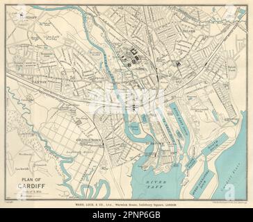 CARDIFF city vintage piano urbanistico. Il Galles. WARD LOCK 1950 old vintage map chart Foto Stock