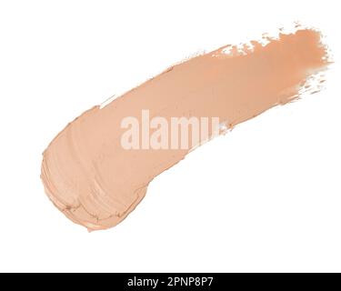 Striscio e consistenza di rossetto beige o vernice acrilica isolata su sfondo bianco. Foto Stock