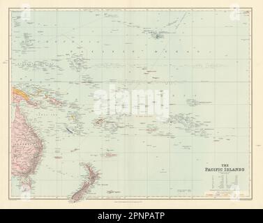 Isole del Pacifico. Melanesia Polinesia Micronesia. Hawaii. STANFORD 1904 vecchia mappa Foto Stock