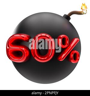 60% di sconto 3D illustrazione isolata su sfondo bianco. Vendita, offerta speciale, buon prezzo, affare, shopping. Taglia il design rosso e nero Foto Stock