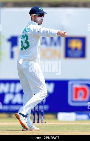 Galle, Sri Lanka. 16th aprile 2023. L'irlandese Andrew Balbirnie reagisce durante il 1st° giorno della partita di cricket 1st tra Sri Lanka vs Irlanda a. Foto Stock