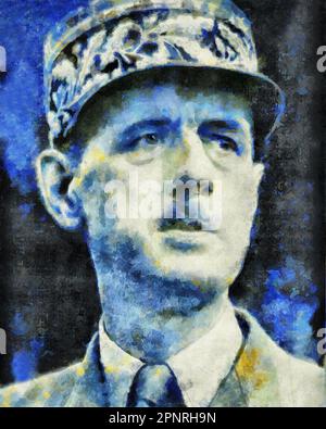 Illustrazioni Ritratto Charles de Gaulle,statesman,generale. Foto Stock