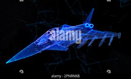 Jet da caccia. Aereo virtuale delle particelle di bagliore. Tecnologia aeronautica dell'aeronautica Foto Stock