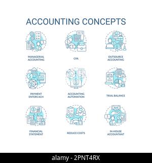Set di icone concettuali turchesi per la contabilità Illustrazione Vettoriale