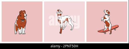 Disegno a mano vettore astratto linea grafica insieme con diversi simpatici simpatici cani characters.Vector illustrazione di divertente cartone animato diverso Illustrazione Vettoriale