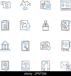 Raccolta di icone della riga del personale amministrativo. Organizzazione, efficienza, comunicazione, multitasking, coordinamento, Precisione, vettore di attenzione e lineare Illustrazione Vettoriale