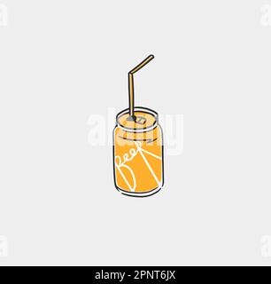 Disegno a mano vettoriale astratto disegno grafico a linee con birra bevanda alluminio può isolato .Vector contorno birra illustrazione disegno di schizzo. Vettore Illustrazione Vettoriale