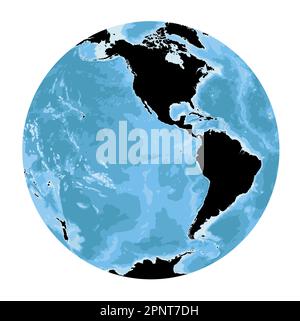 Silhouette della mappa mondiale estremamente dettagliata a forma di globo. Proiezione globulare Nicolosi – piatta. Illustrazione Vettoriale