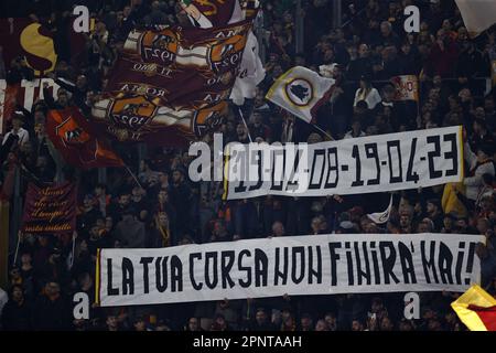 Roma, Italia. Aprile 20, 2023. Tifosi di AS Roma durante la partita di finale della UEFA Europa League tra AS Roma e Feyenoord allo Stadio Olimpico di Roma il 20 aprile 2023 a Roma. ANP MAURICE VAN PIETRA Foto Stock