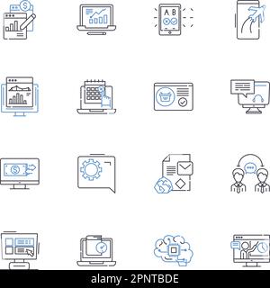 Sviluppo di linee di raccolta icone. Innovazione, crescita, progresso, progresso, creatività, Evoluzione, miglioramento vettoriale e illustrazione lineare Illustrazione Vettoriale