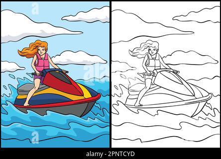 Jet Ski colorazione pagina Illustrazione colorata Illustrazione Vettoriale