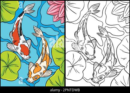 Koi Fish colorazione pagina Illustrazione colorata Illustrazione Vettoriale