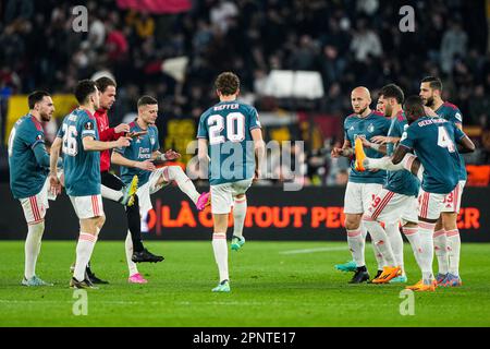 Roma, Italia. 20th Apr, 2023. Roma - giocatori di Feyenoord durante la partita tra ROMA e Feyenoord allo Stadio Olimpico il 20 aprile 2023 a Roma. Credit: Foto box-to-box/Alamy Live News Foto Stock