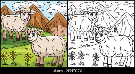 Pecora colorazione pagina Illustrazione colorata Illustrazione Vettoriale