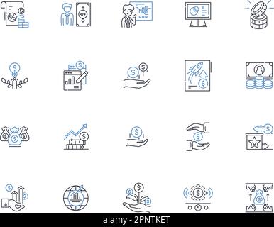 Collezione di icone della linea dei mercati dei capitali. Trading, Stock, Fondo, investimento, Asset, Exchange, vettore dei titoli e illustrazione lineare. Bond,Share Illustrazione Vettoriale