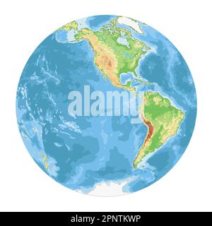 Mappa del mondo fisico altamente dettagliata in forma di globo della Terra. Proiezione globulare Nicolosi – piatta. Illustrazione Vettoriale