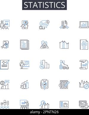 Raccolta di icone della riga delle statistiche. Teoria della probabilità, dati numerici, analisi quantitativa, sistema metrico, analisi finanziaria, Scienza dei dati Illustrazione Vettoriale