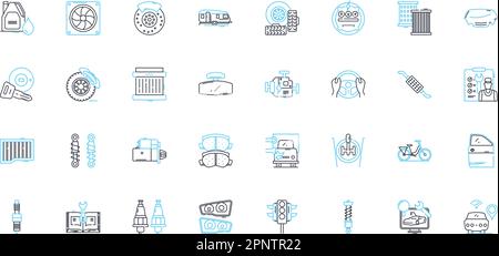 Set di icone lineari per soluzioni di trasporto. Pendolari, mobilità, logistica, carpooling, trasporti, Routing, vettore linea di consegna e segnali concettuali. Trasporto Illustrazione Vettoriale