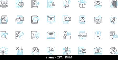 Set di icone lineari per la tecnologia Web. HTML, CSS, JavaScript, API, Framework, Segnali vettoriali e concettuali di linea back-end reattivi. Frontend,Database,CMS Illustrazione Vettoriale