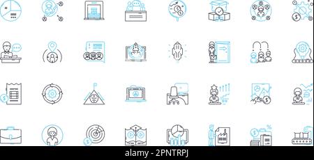 Insieme di icone lineari aziendali di partnership. Collaborazione, sinergia, Alleanza, fiducia, joint venture, Cooperazione, vettore di linea di lealtà e segnali di concetto Illustrazione Vettoriale