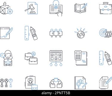 Raccolta di icone di riga di attività e progetto. Organizzazione, collaborazione, pianificazione, gestione, delega, Prioritizzazione, vettore di esecuzione e lineare Illustrazione Vettoriale
