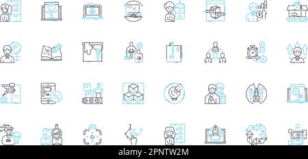 Set di icone lineari per il tracciamento del tempo. Efficienza, produttività, orario, gestione, fogli presenze, Presenze, vettore di linea clock-in e segnali concettuali Illustrazione Vettoriale