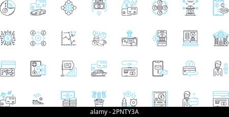 Set di icone lineari del flusso di ricchezza. Prosperità, abbondanza, flusso di cassa, affluenza, ricchezze, Income, vettore di linea Prosper e segnali di concetto. Fortuna, crescita Illustrazione Vettoriale