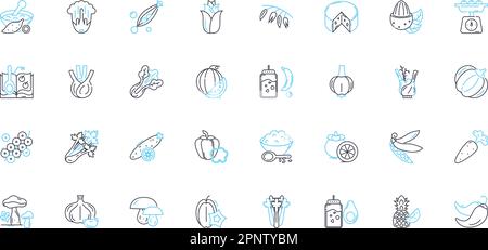 Set di icone lineari per agricoltura biologica. Sostenibilità, salute di suolo, riducendo in concime organico, diversità, conservazione Rotazione del ritaglio, vettore di linea biodinamico e. Illustrazione Vettoriale