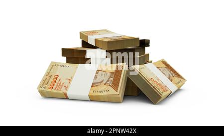 3D rendering di Stack di bolivar venezuelano note. Pacchetti di banconote venezuelane isolate su sfondo bianco Foto Stock