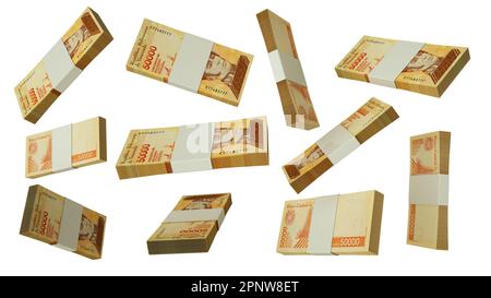 3D rendering di bolivar venezuelano note che volano in angoli e orientamenti diversi isolati su sfondo bianco Foto Stock