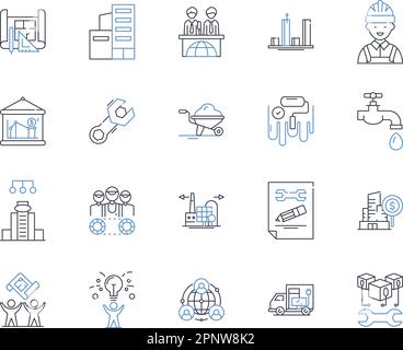 Collezione di icone della linea strategica della catena. Integrazione, collaborazione, efficienza, ottimizzazione, sinergia, Allineamento, vettore di pianificazione e lineare Illustrazione Vettoriale