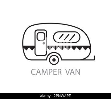 Camper Van e rimorchio, viaggio caravan icona doodle Illustrazione Vettoriale