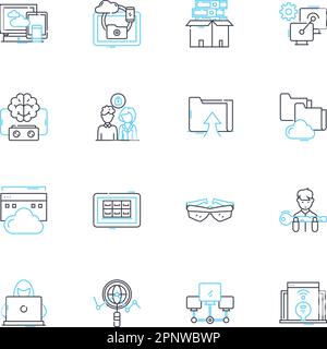 Set di icone lineari per le valute di e-commerce. Bitcoin, criptovaluta, pagamento, transazione, digitale, Portafoglio, vettore di linea Blockchain e segnali concettuali. Token Illustrazione Vettoriale