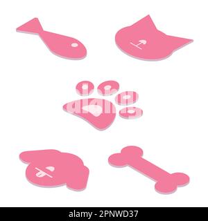Icone semplici per animali domestici in prospettiva isometrica. Pittogramma rosa per disegno di Web site, presentazione, bandiera, opuscolo, reti sociali, applicazione mobile Illustrazione Vettoriale
