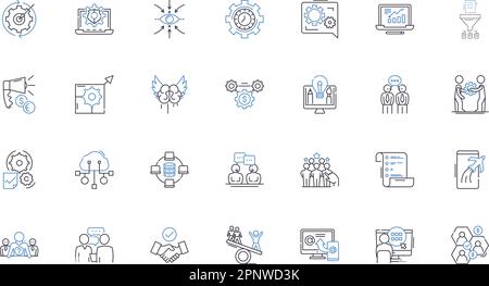 Raccolta icone della linea di viaggio per l'apprendimento. Scoperta, esplorazione, crescita, trasformazione, progresso, Evoluzione, vettore di realizzazione e lineare Illustrazione Vettoriale