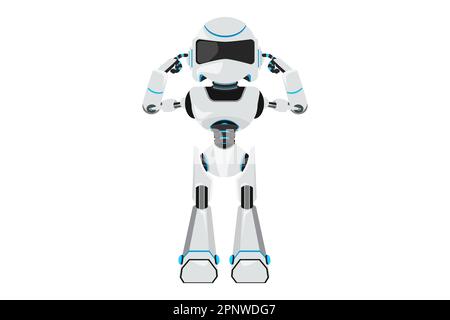 Business flat stile cartone animato robot che copre le orecchie con le dita con l'espressione fastidiosa per il rumore di suono forte o musica. Artificiale robotica Foto Stock