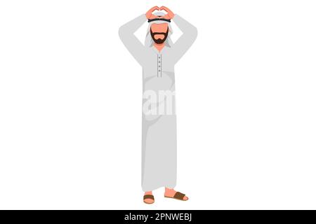 Business design disegno arabo uomo d'affari che mostra il segno del cuore con le mani che esprimono amore, sostegno, cura. Uomo mostra segno amore gesto con due dita u Foto Stock