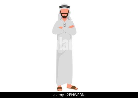 Business design disegno giovane uomo d'affari arabo sorridente con le braccia incrociate. Manager con mani piegate che cercano o pensano a qualcosa. Successo offi Foto Stock