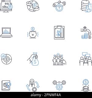 Linea di prodotti interni lordi collezione icone. Economia, crescita, misurazione, produzione, reddito, Nazionale, Statistics vettoriale e illustrazione lineare Illustrazione Vettoriale