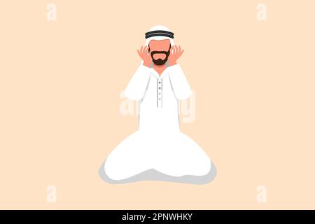 Disegno di disegno di affari depresso l'uomo d'affari arabo la disperazione soffre il dolore. Espressione gestuale triste. Sindrome da burnout operaio. discordia depressione Foto Stock